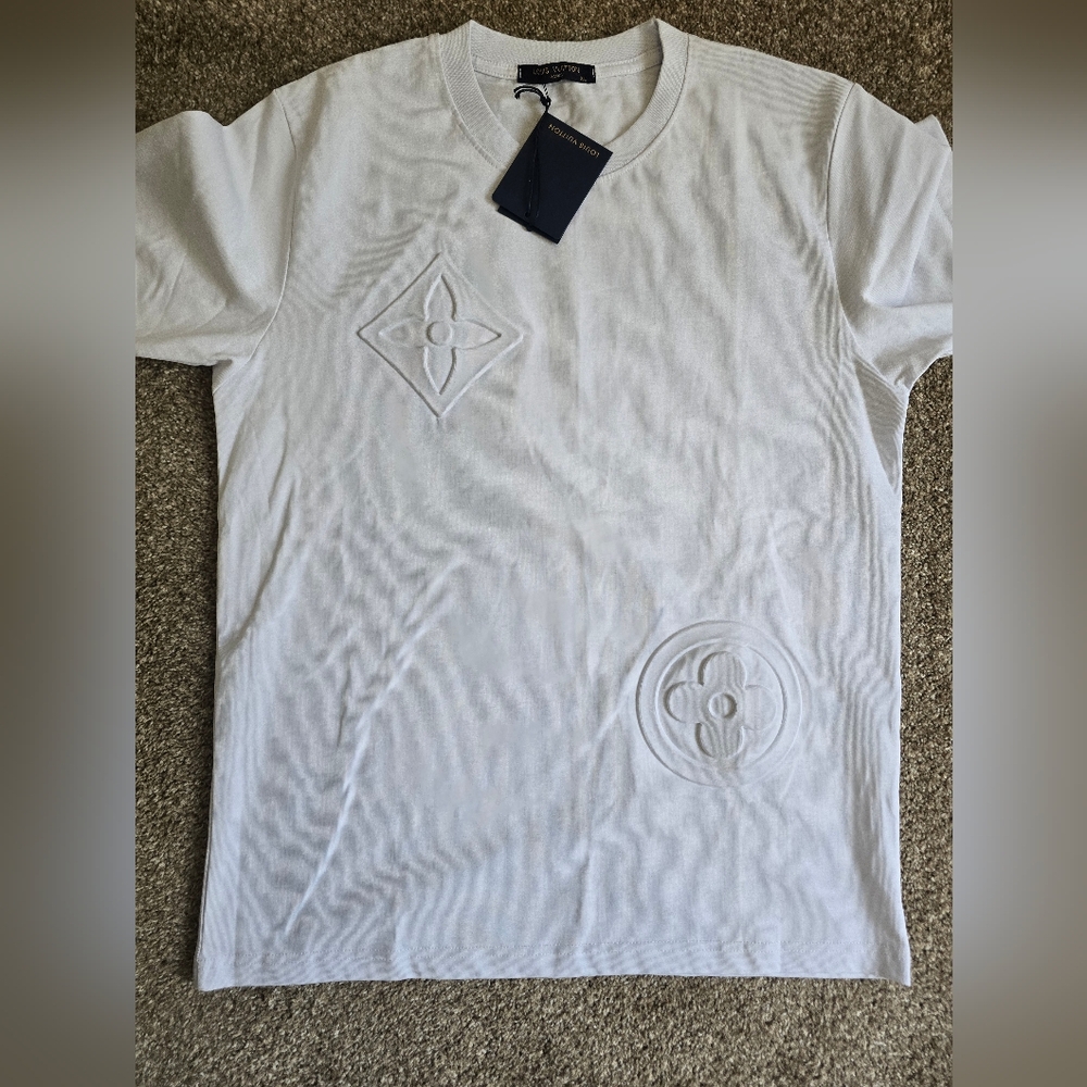 Louis Vuitton White Tee with Navy Logo Tag